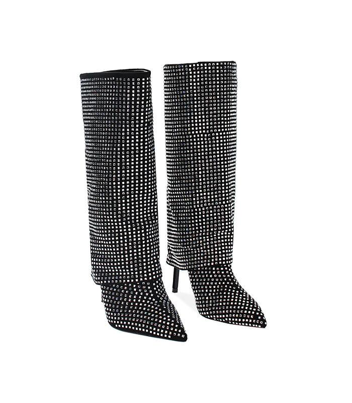 Valerio 1966 Stivali in microfibra neri con strass argento | Valerio 1966