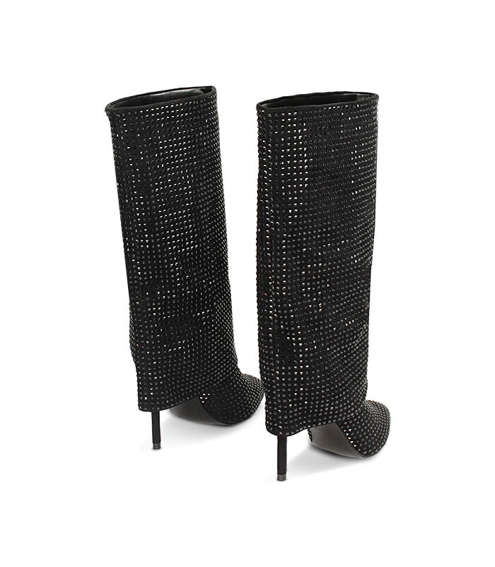 Valerio 1966 Stivali In Microfibra Neri Con Strass Neri | Valerio 1966