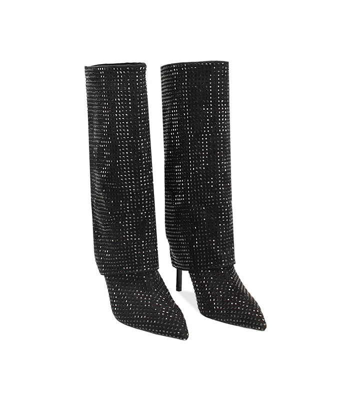 Valerio 1966 Stivali in microfibra neri con strass neri | Valerio 1966