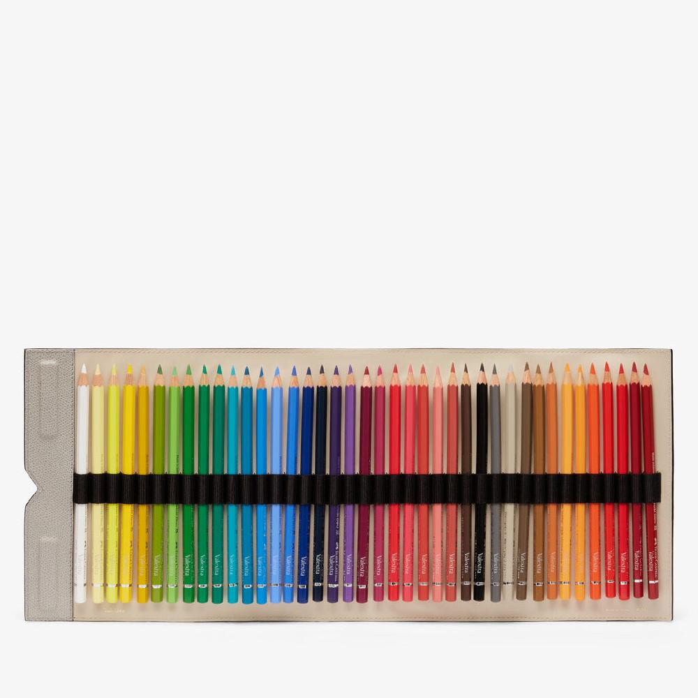 Valextra Astuccio Con Matite Colorate In Pelle Grigia Chiara | Valextra