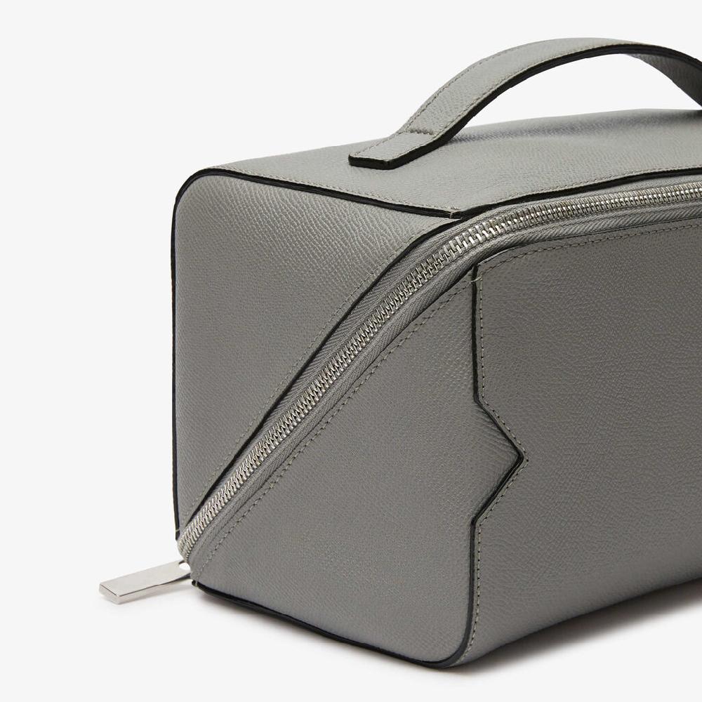 Valextra Beauty Case Da Uomo Di Lusso In Pelle Grigia | Valextra V-Line