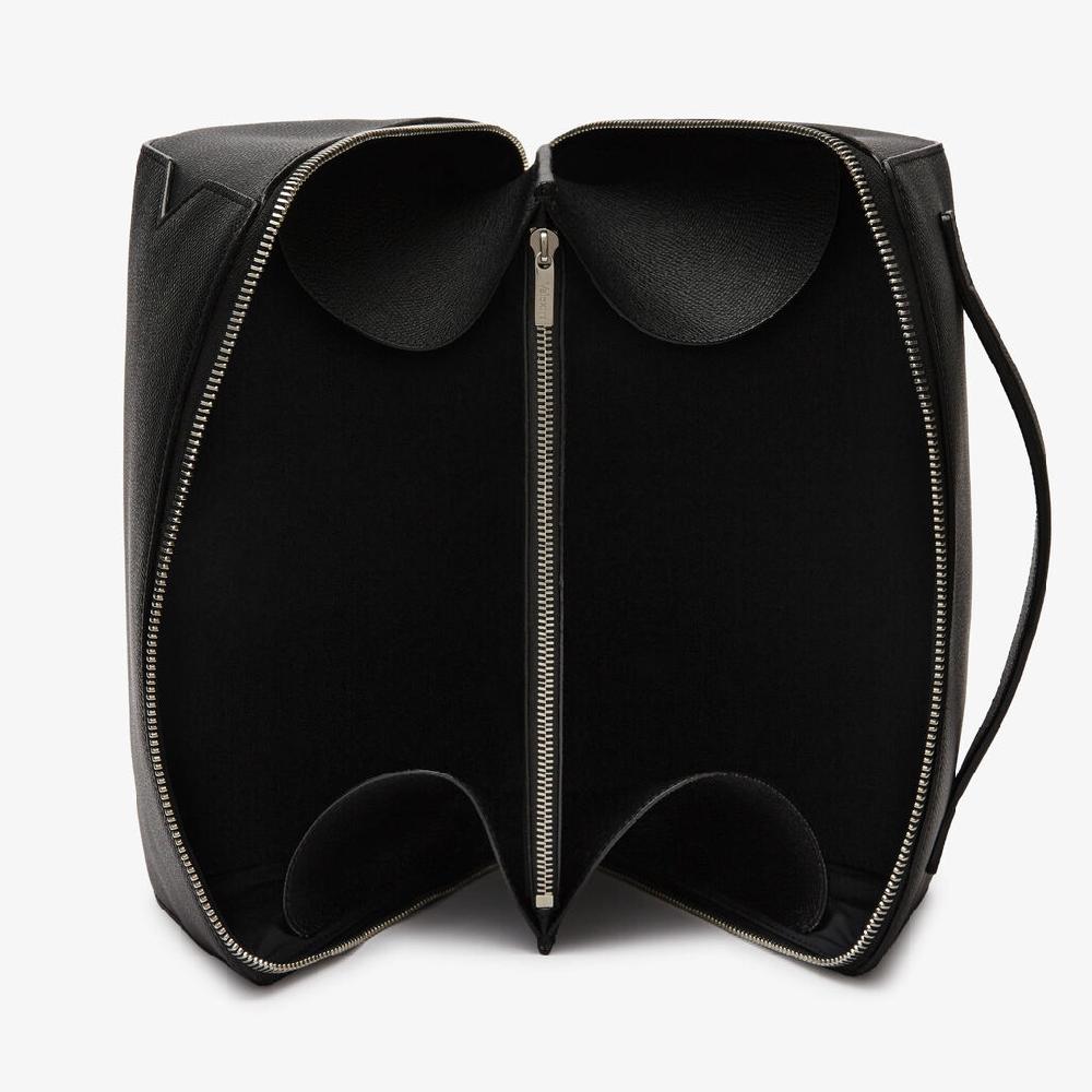 Valextra Beauty Case Da Uomo Di Lusso In Pelle Nera | Valextra V-Line