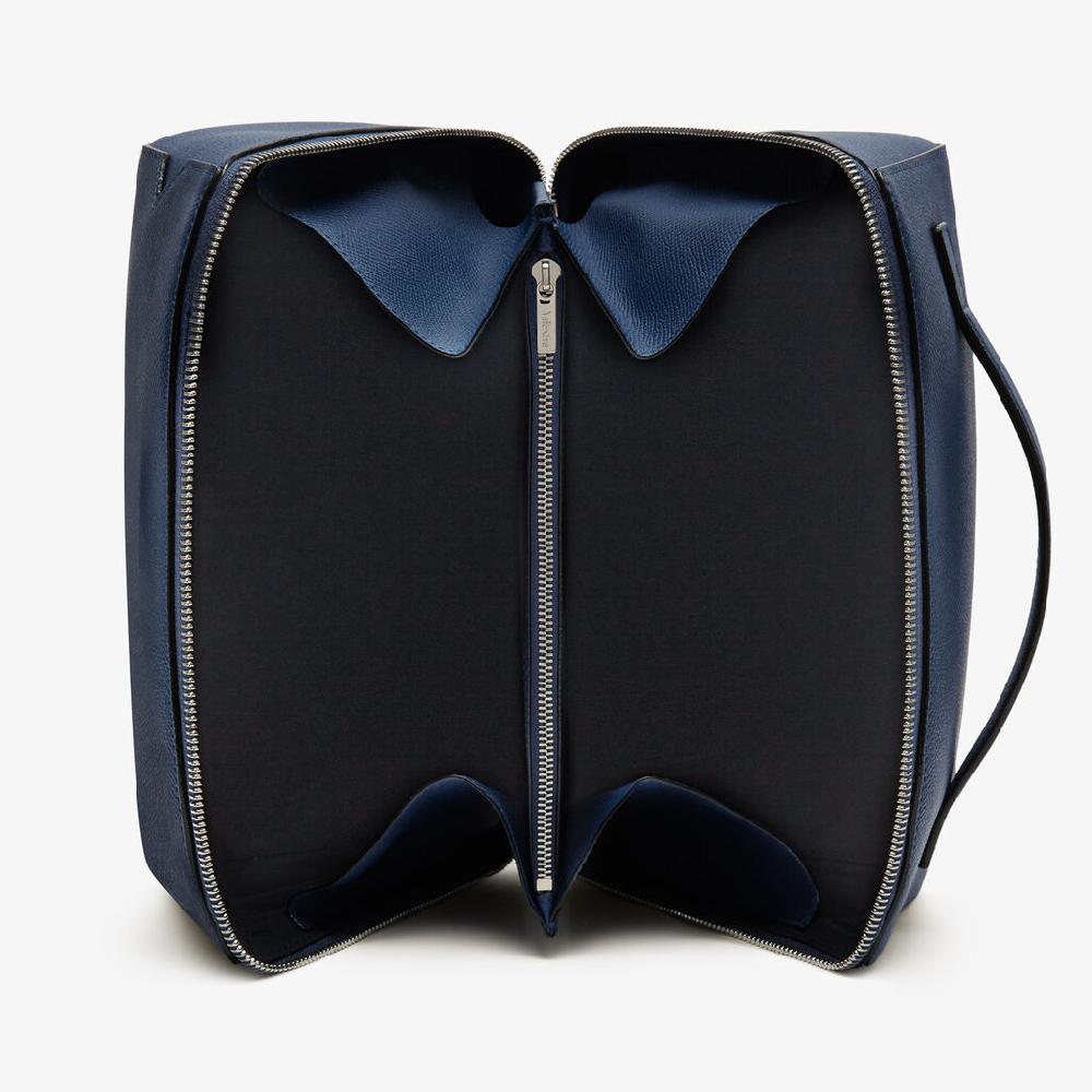 Valextra Beauty Case Da Viaggio Di Lusso In Pelle Blu | Valextra V-Line