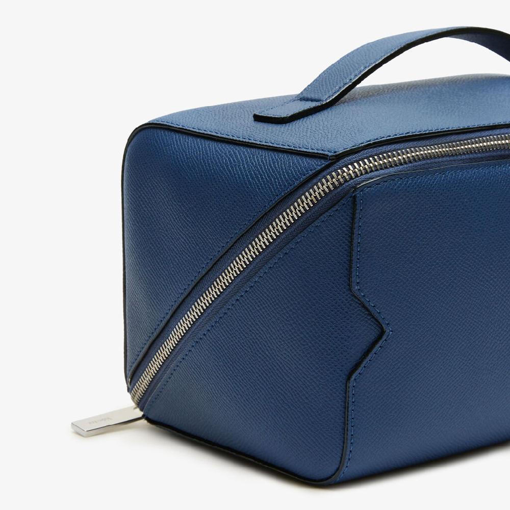 Valextra Beauty Case Da Viaggio Di Lusso In Pelle Blu | Valextra V-Line