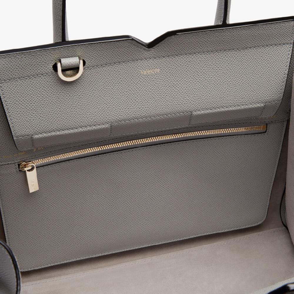 Valextra Borsa A Due Manici Donna Di Lusso In Pelle Grigia Chiara | Valextra