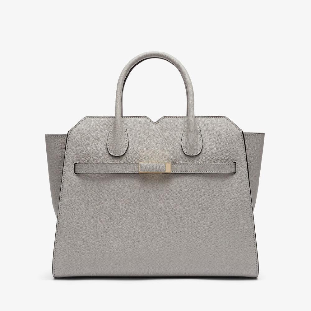 Valextra Borsa a due manici Donna di Lusso in Pelle Grigia chiara | Valextra