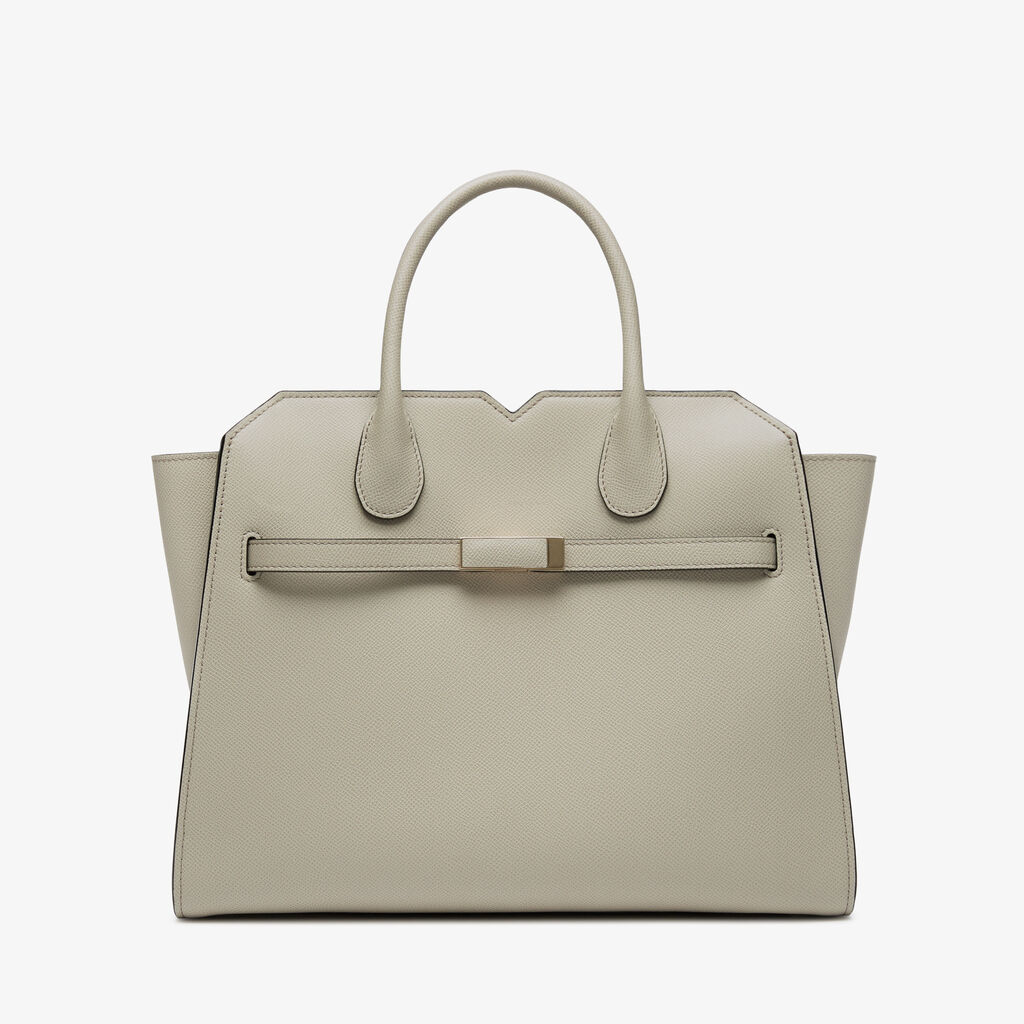 Valextra Borsa A Due Manici Milano Media | Pelle di vitello Millepunte Soft | Grigio Lino | Valextra