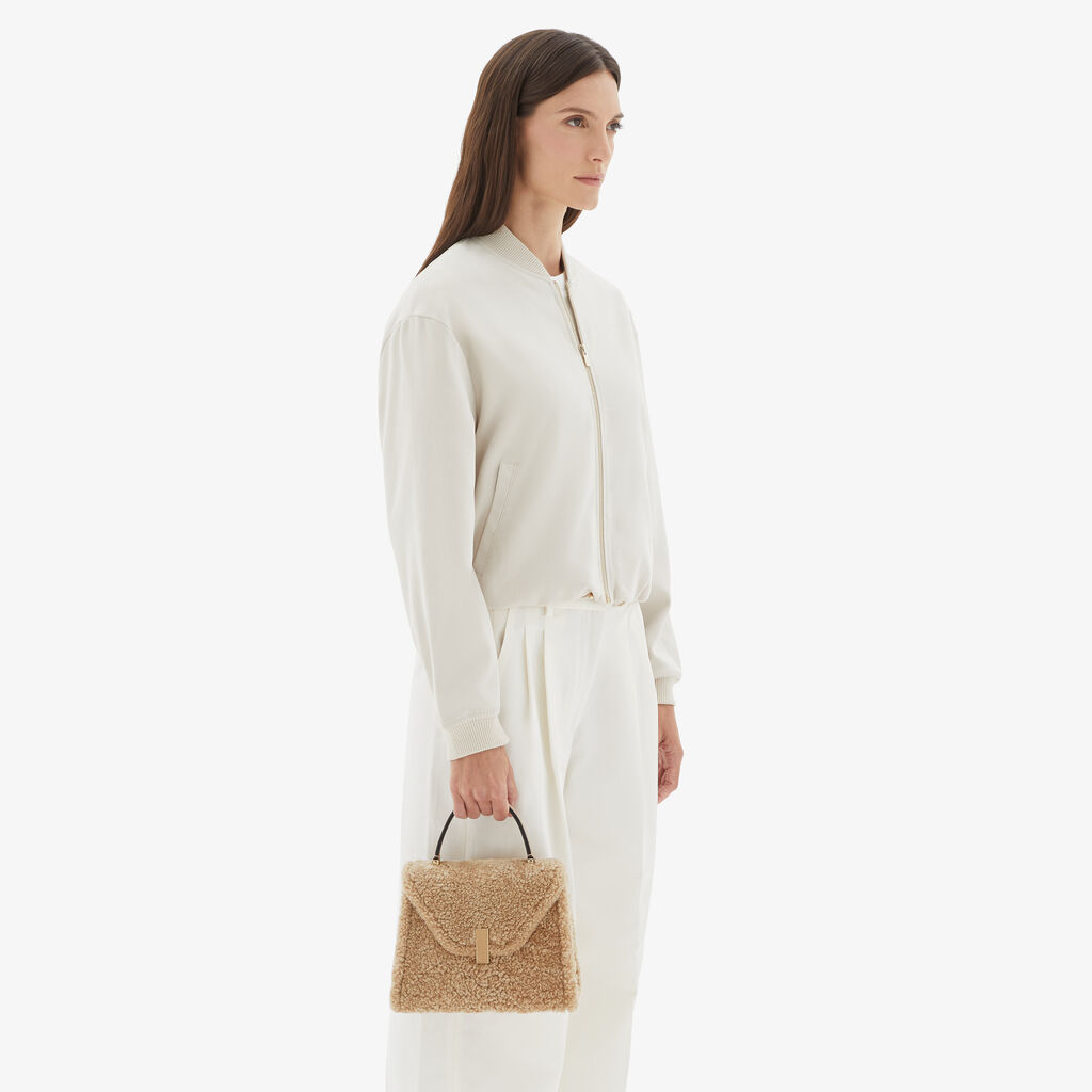 Valextra Borsa A Mano Da Donna Di Lusso In Shearling Beige | Valextra Iside
