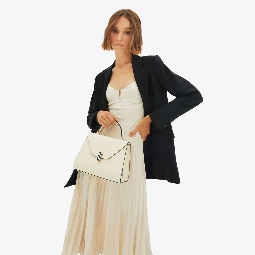 Valextra Borsa A Mano Da Donna In Pelle Panna E Nera | Valextra Iside