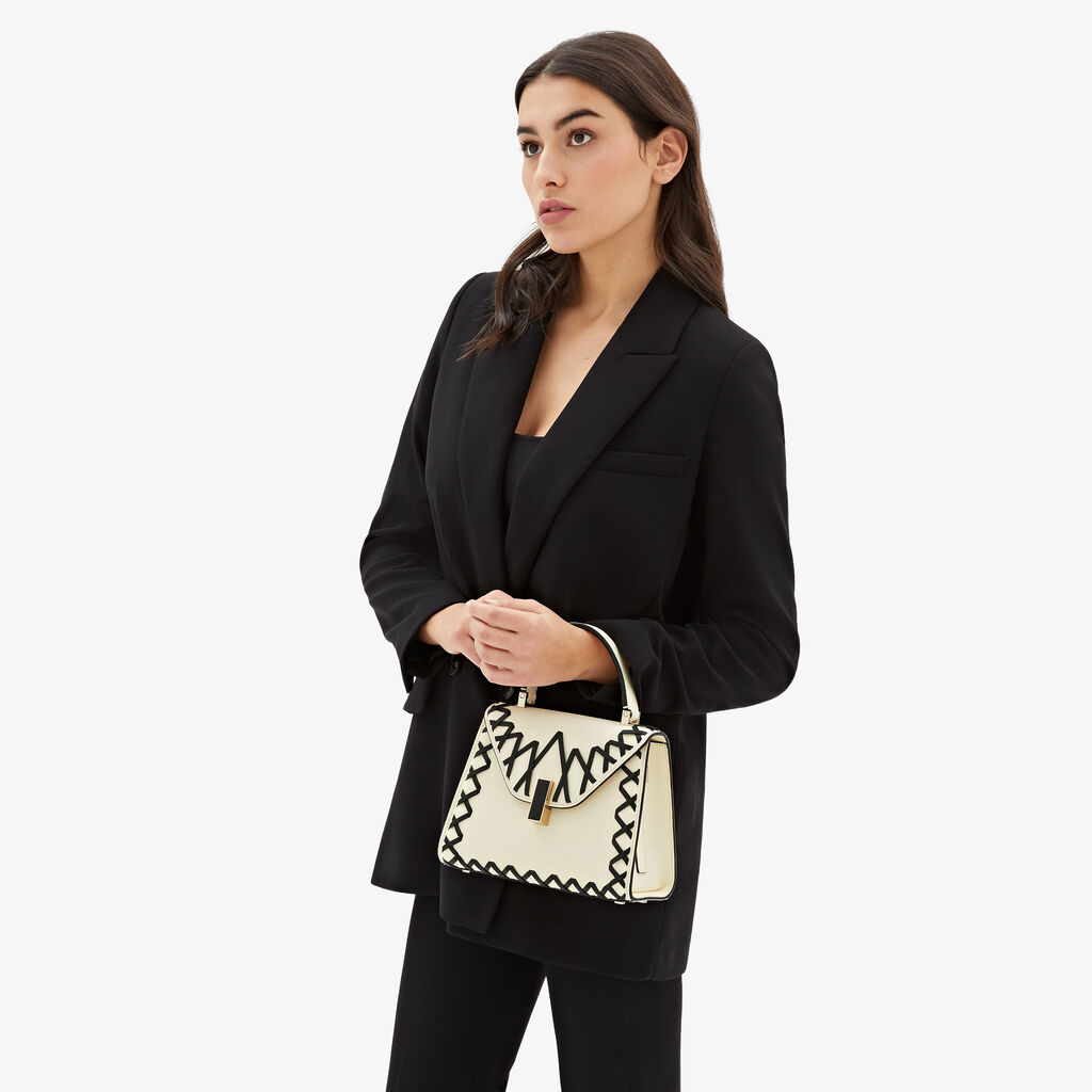 Valextra Borsa A Mano Donna In Pelle Bianca Con Filo Nero | Valextra Iside