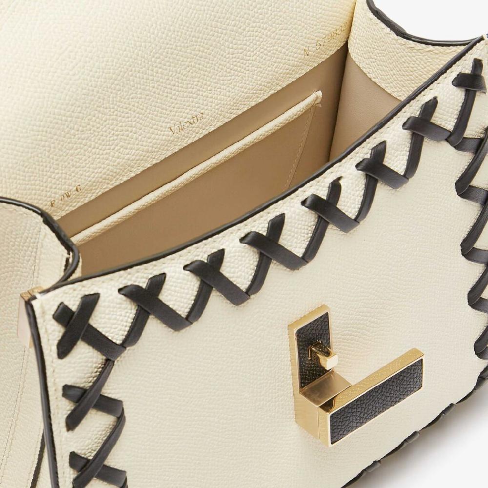 Valextra Borsa A Mano Donna In Pelle Bianca Con Filo Nero | Valextra Iside