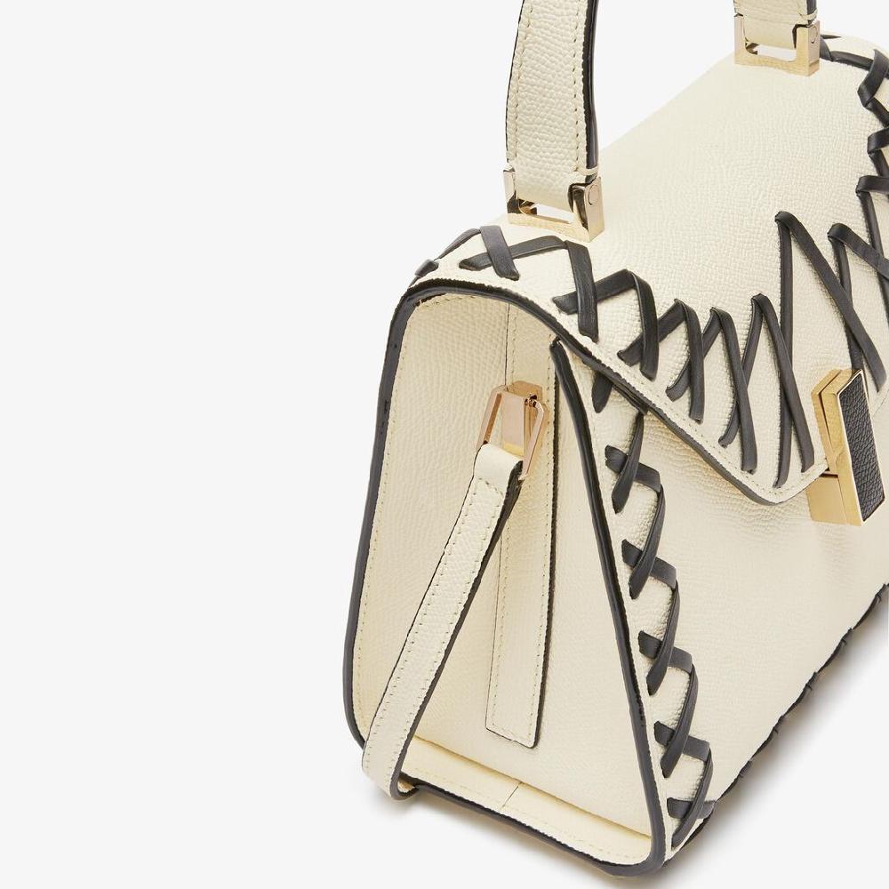 Valextra Borsa A Mano Donna In Pelle Bianca Con Filo Nero | Valextra Iside