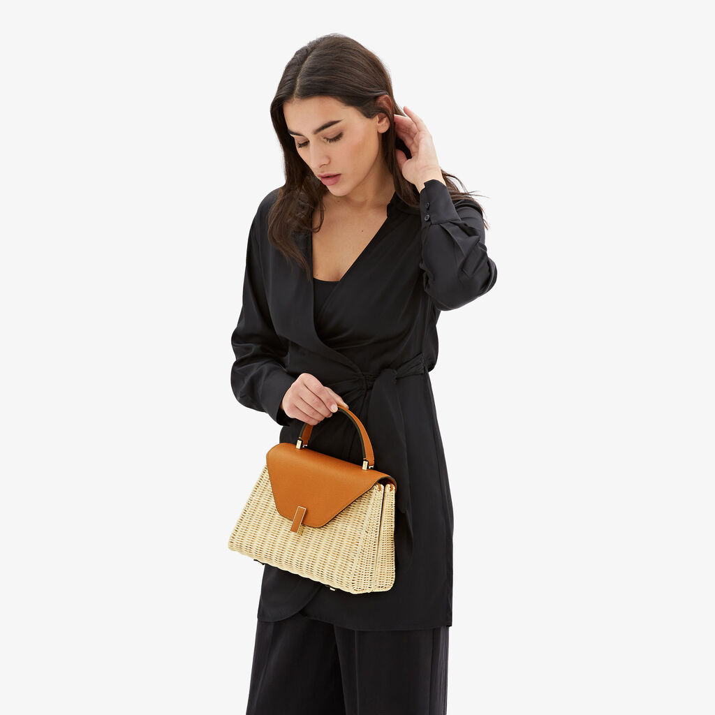 Valextra Borsa A Mano Donna In Vimini E Pelle Arancione | Valextra Iside