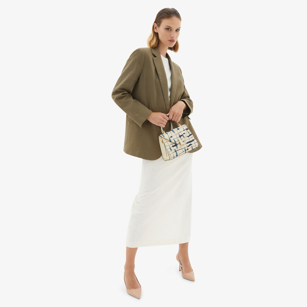 Valextra Borsa A Mano Donna Mini In Pelle Bianca E Blu | Valextra Iside