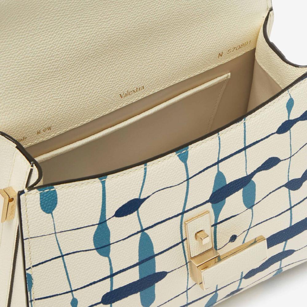 Valextra Borsa A Mano Donna Mini In Pelle Bianca E Blu | Valextra Iside