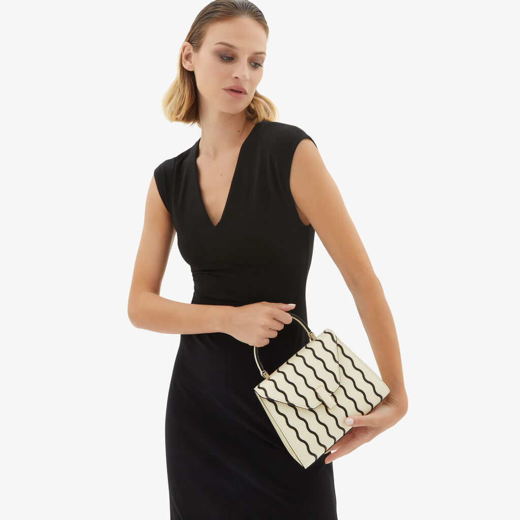 Valextra Borsa A Mano Donna Mini In Pelle Bianca E Nera | Valextra Iside