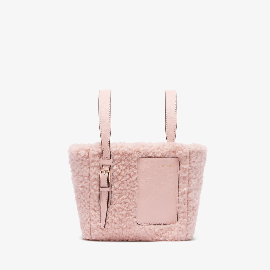 Valextra Borsa a Secchiello Bouclè Micro | Tessuto e pelle | Rosa Peonia | Valextra