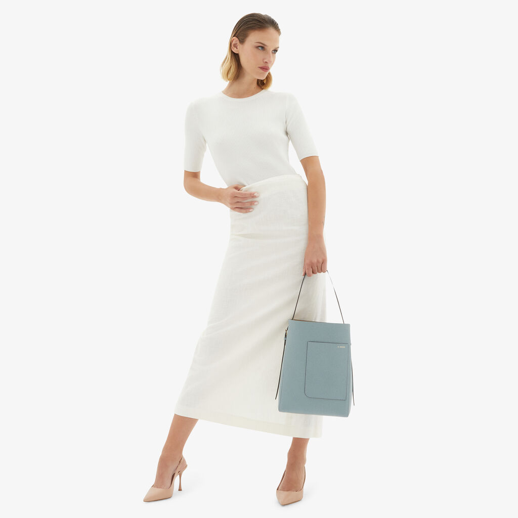 Valextra Borsa A Secchiello Da Donna In Pelle Azzurra | Valextra Soft