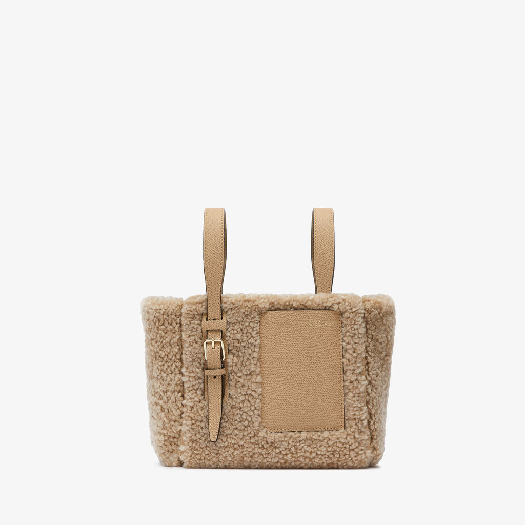 Valextra Borsa a secchiello da Donna in Shearling Beige | Valextra Soft