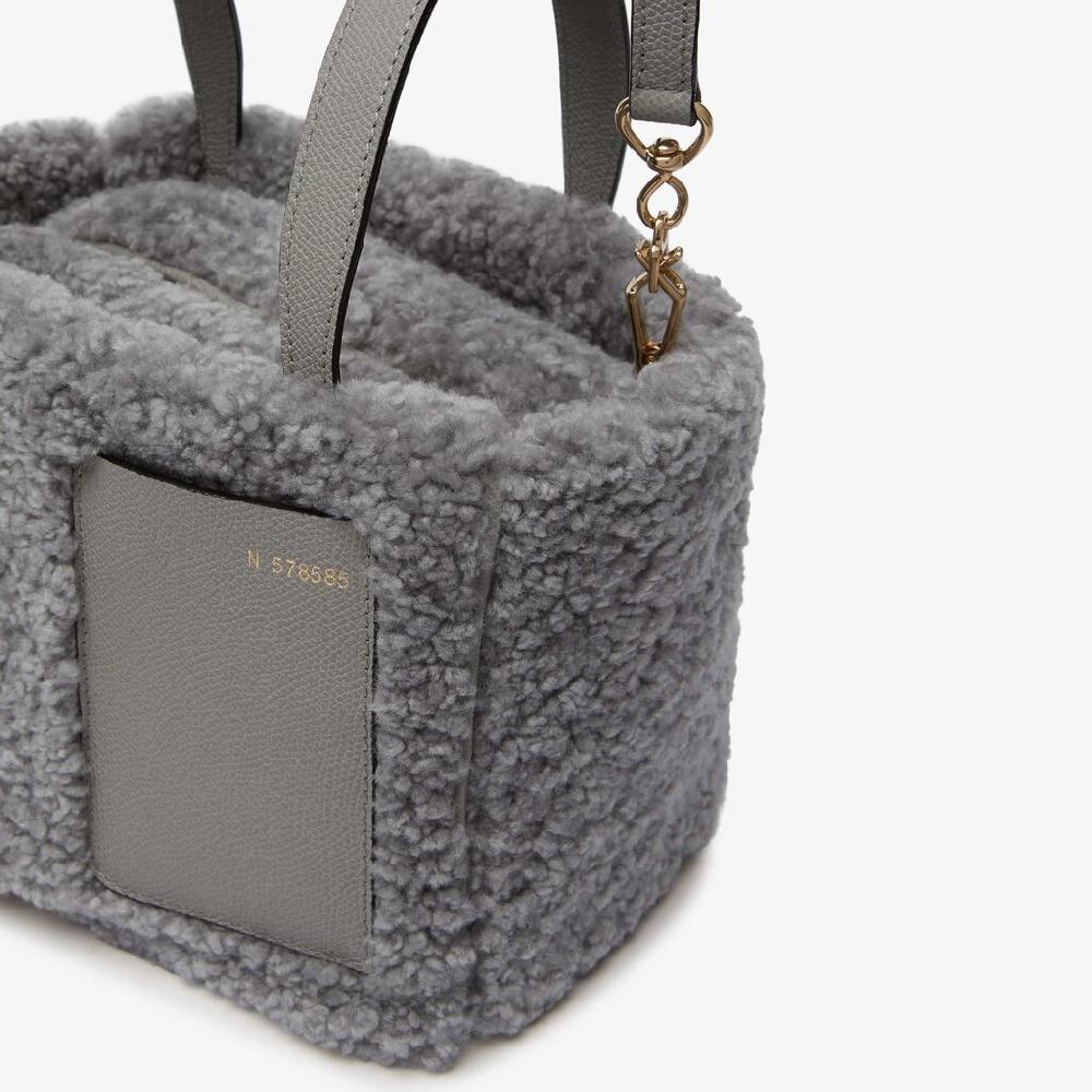 Valextra Borsa A Secchiello Da Donna In Shearling Grigia | Valextra Soft