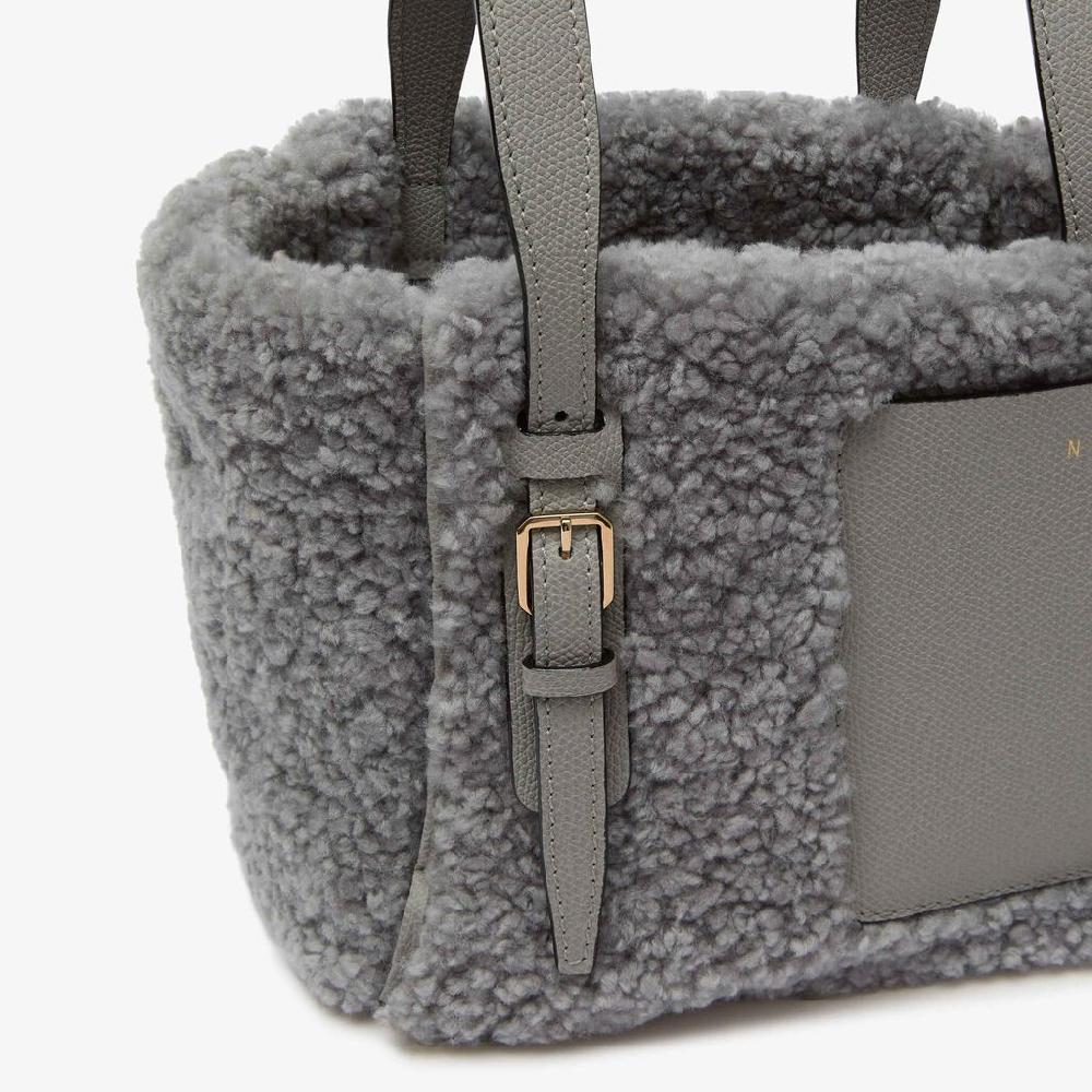 Valextra Borsa A Secchiello Da Donna In Shearling Grigia | Valextra Soft