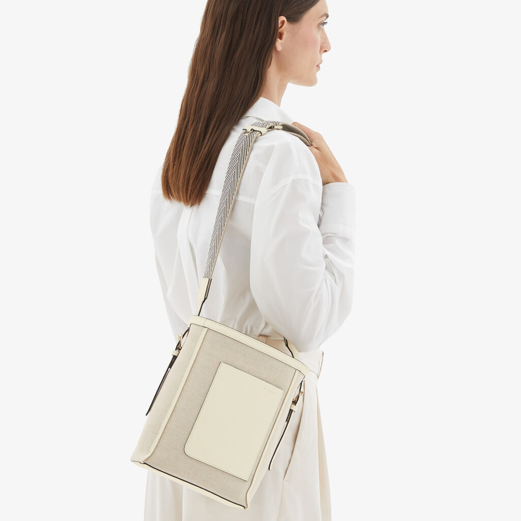 Valextra Borsa A Secchiello Da Donna In Tela Bianca E Beige | Valextra Soft