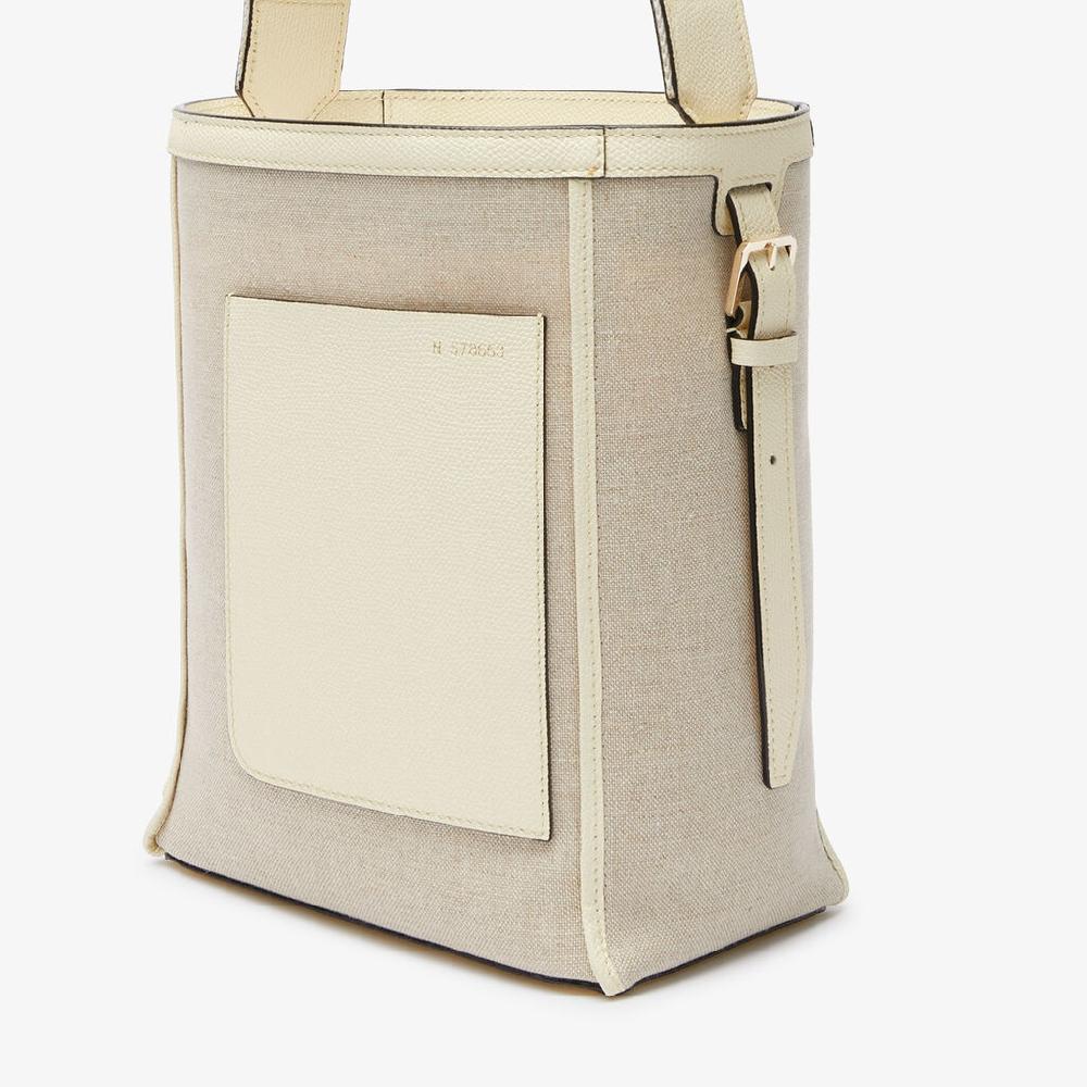 Valextra Borsa A Secchiello Da Donna In Tela Bianca E Beige | Valextra Soft