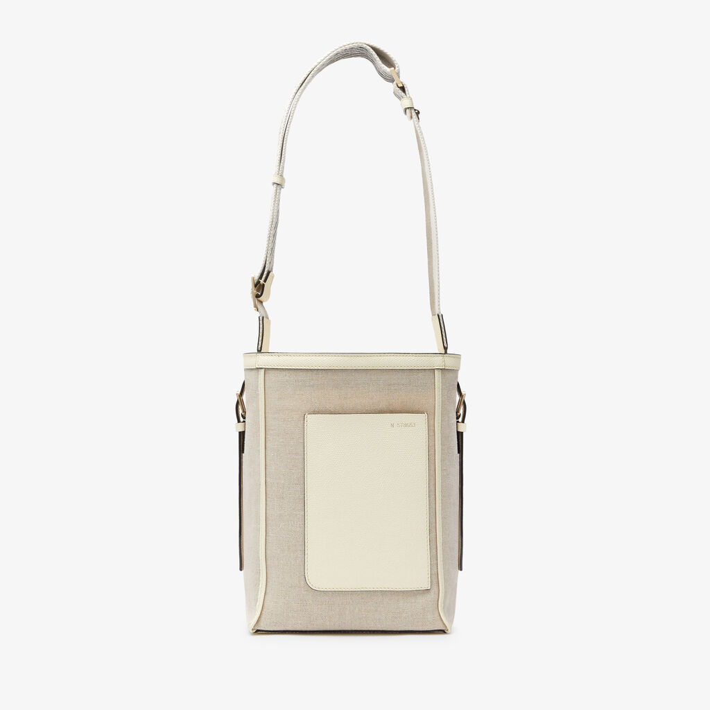 Valextra Borsa a secchiello da Donna in Tela Bianca e Beige | Valextra Soft