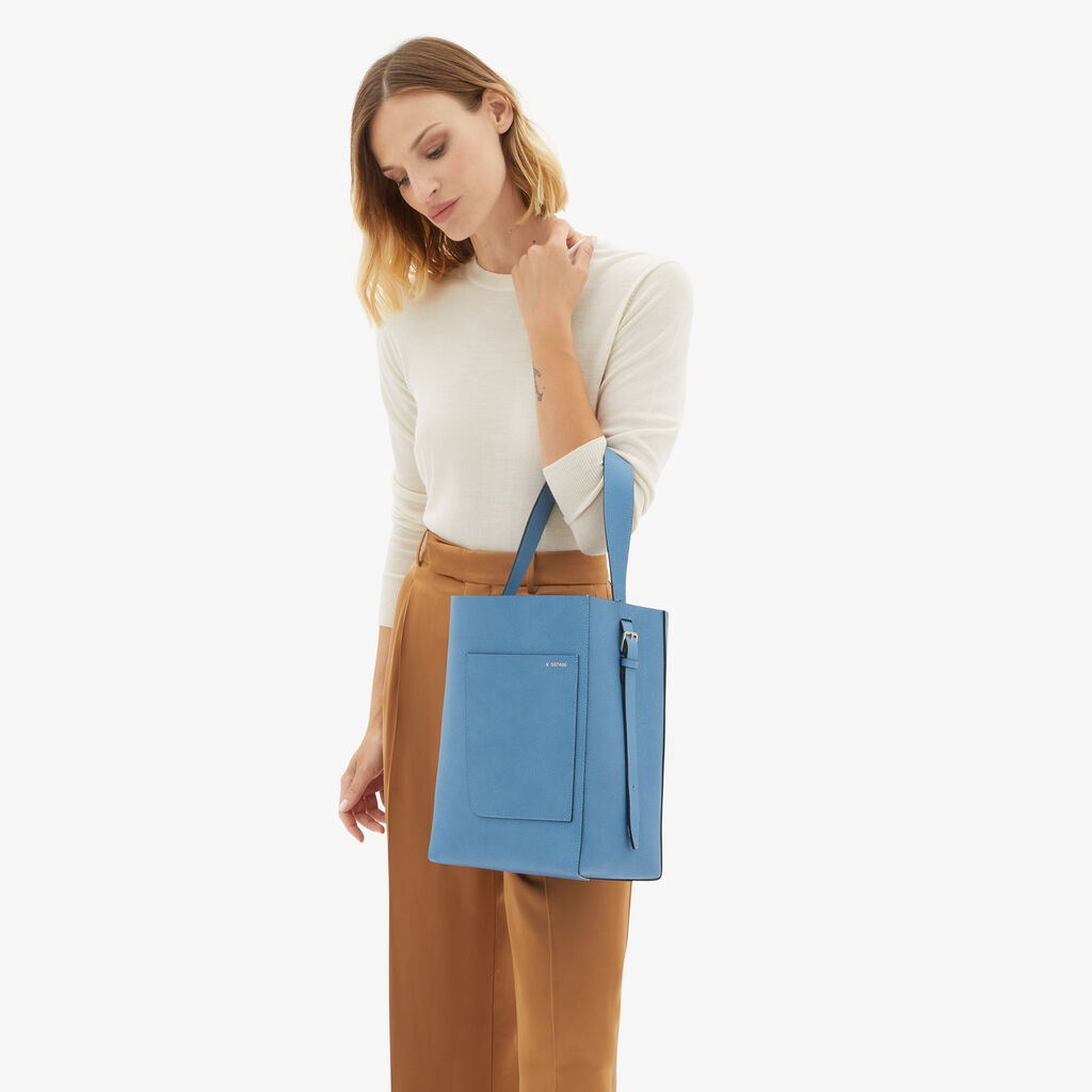 Valextra Borsa A Secchiello Da Donna Media In Pelle Azzurra | Valextra Soft