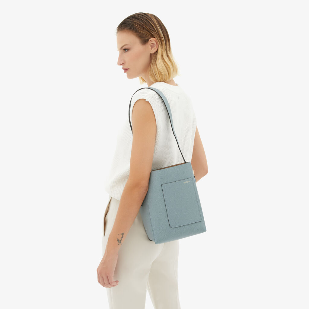Valextra Borsa A Secchiello Da Donna Mini In Pelle Azzurra | Valextra Soft
