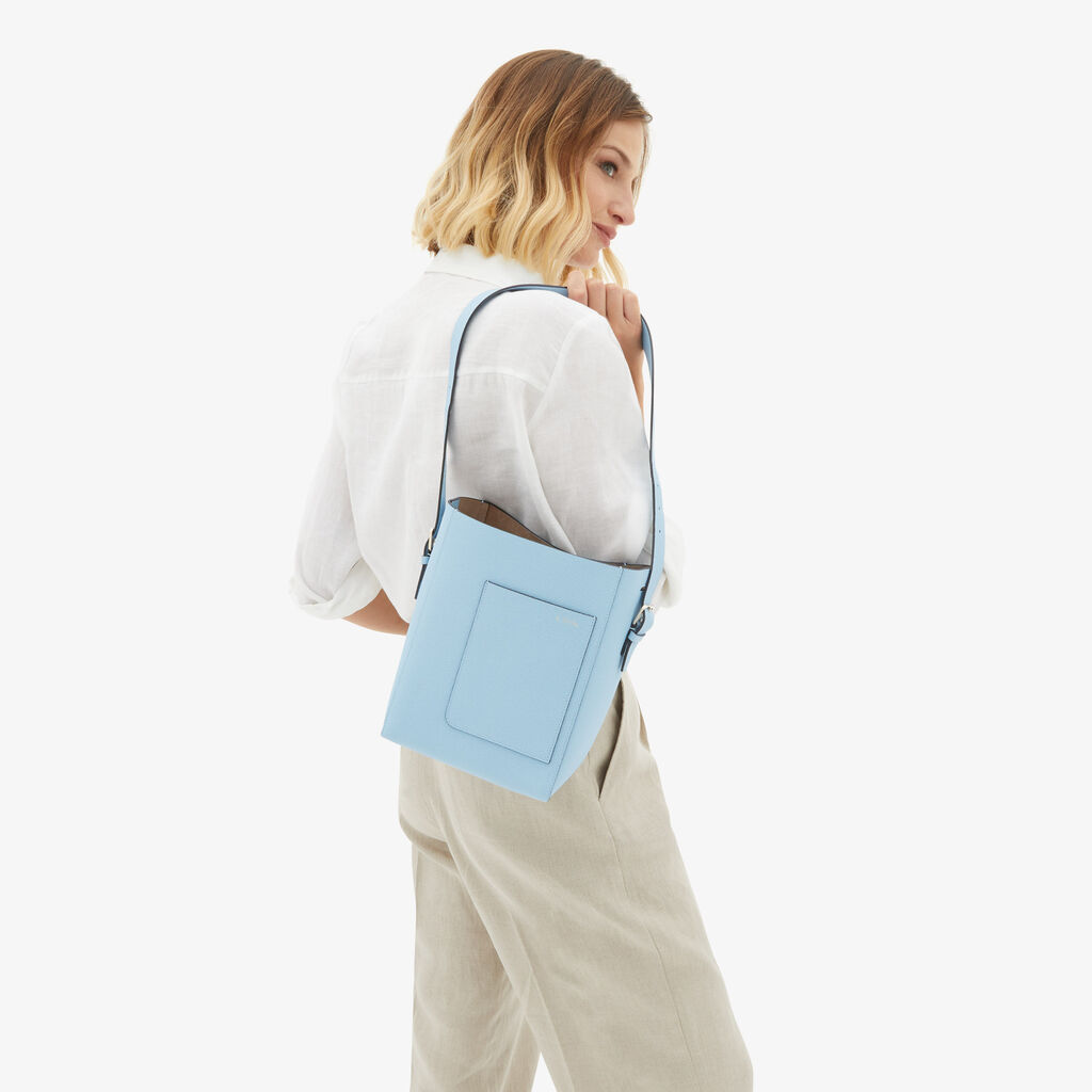 Valextra Borsa A Secchiello Da Donna Mini In Pelle Blu | Valextra Soft