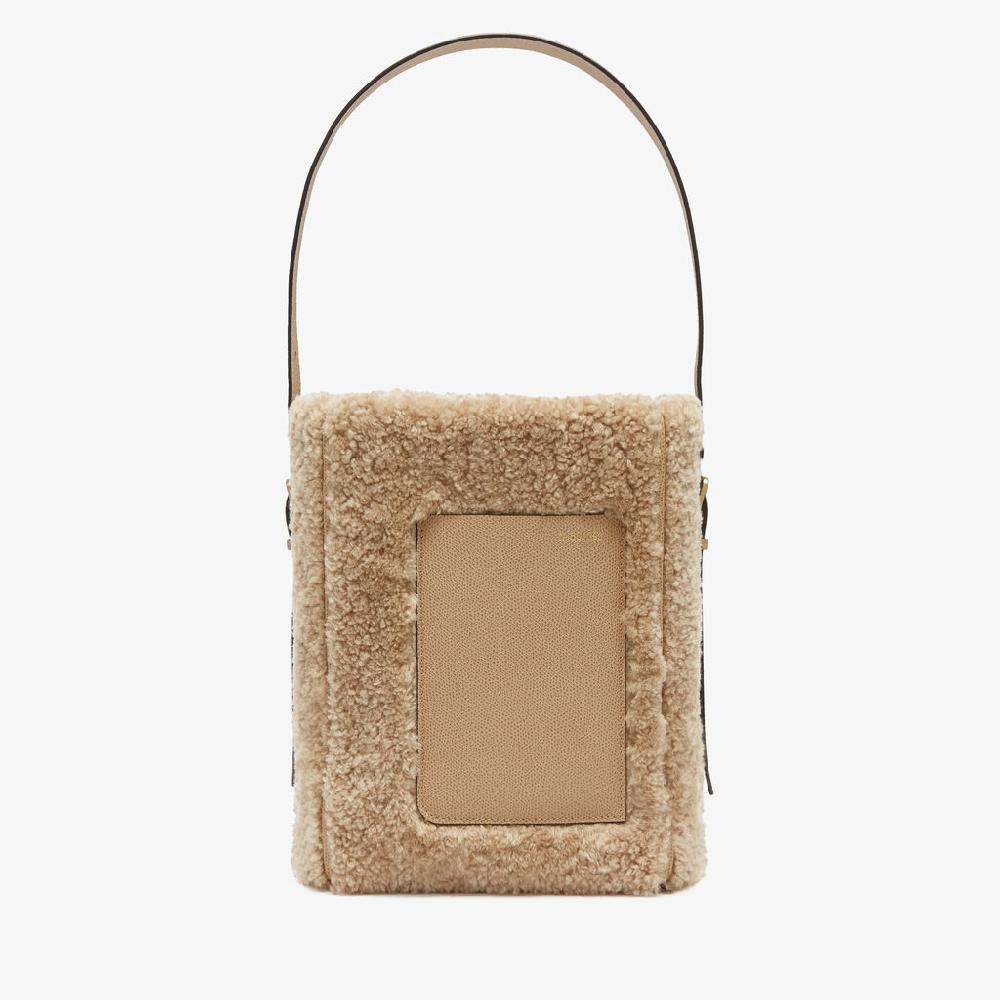 Valextra Borsa a secchiello da Donna Mini Shearling Beige | Valextra Soft