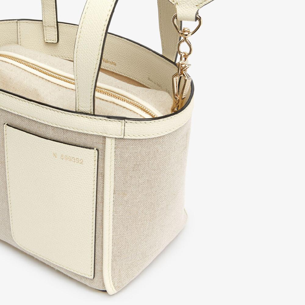 Valextra Borsa A Secchiello Donna In Tela Bianca E Beige | Valextra Soft