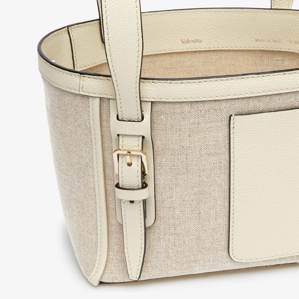 Valextra Borsa A Secchiello Donna In Tela Bianca E Beige | Valextra Soft