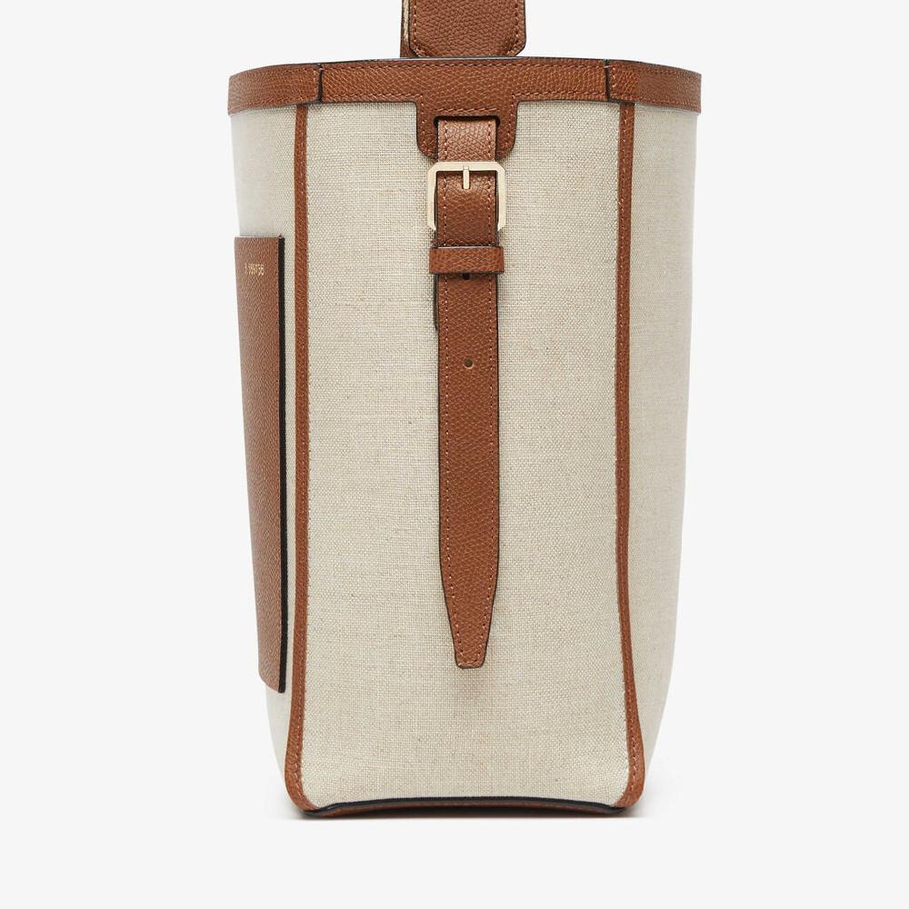 Valextra Borsa A Secchiello Donna In Tela Grigia E Marrone | Valextra Soft