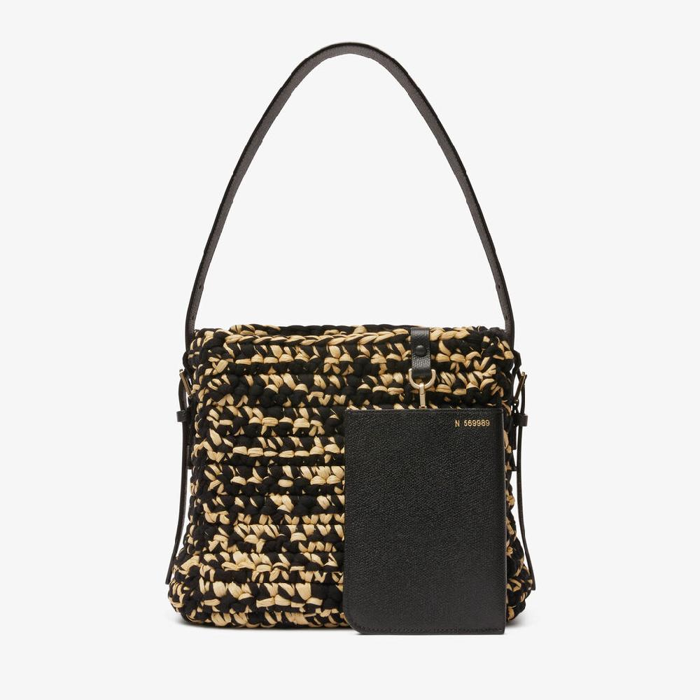 Valextra Borsa a secchiello Donna Nera e Beige in Rafia e Cotone | Valextra