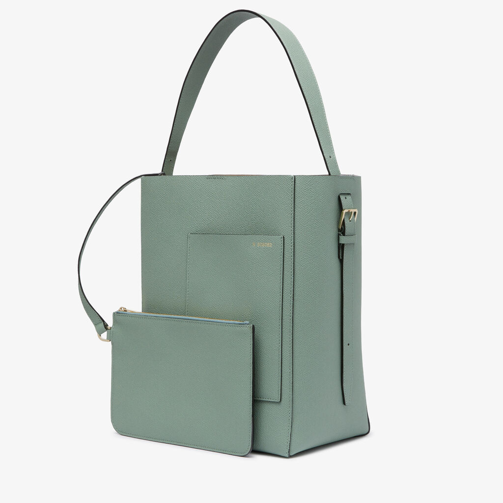 Valextra Borsa A Secchiello Soft Media | Pelle Di Vitello Millepunte | Verde Eucalipto | Valextra