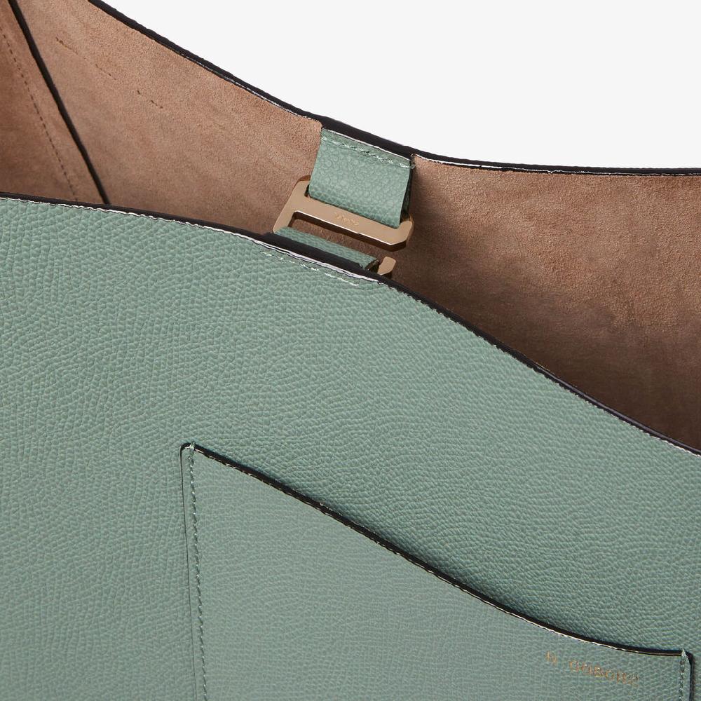 Valextra Borsa A Secchiello Soft Media | Pelle Di Vitello Millepunte | Verde Eucalipto | Valextra