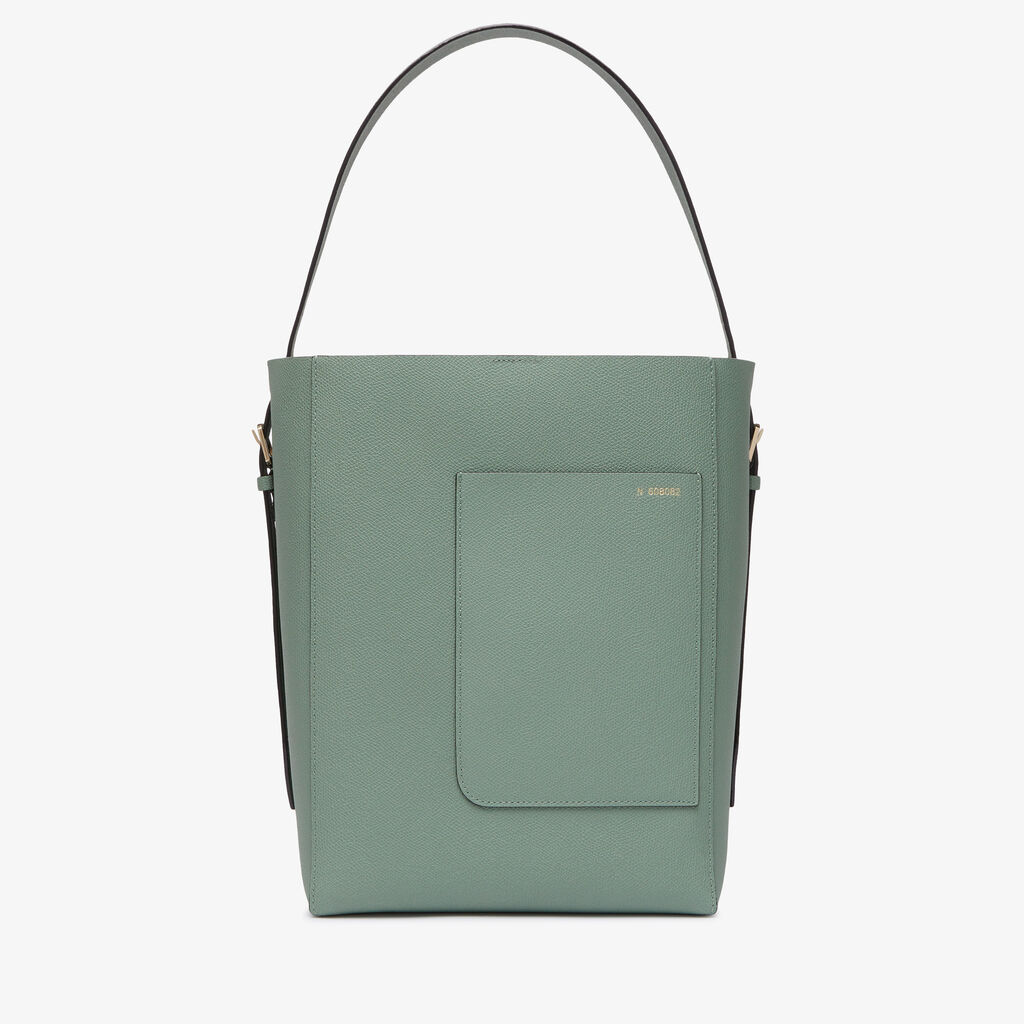 Valextra Borsa a Secchiello Soft Media | Pelle di vitello Millepunte | Verde Eucalipto | Valextra