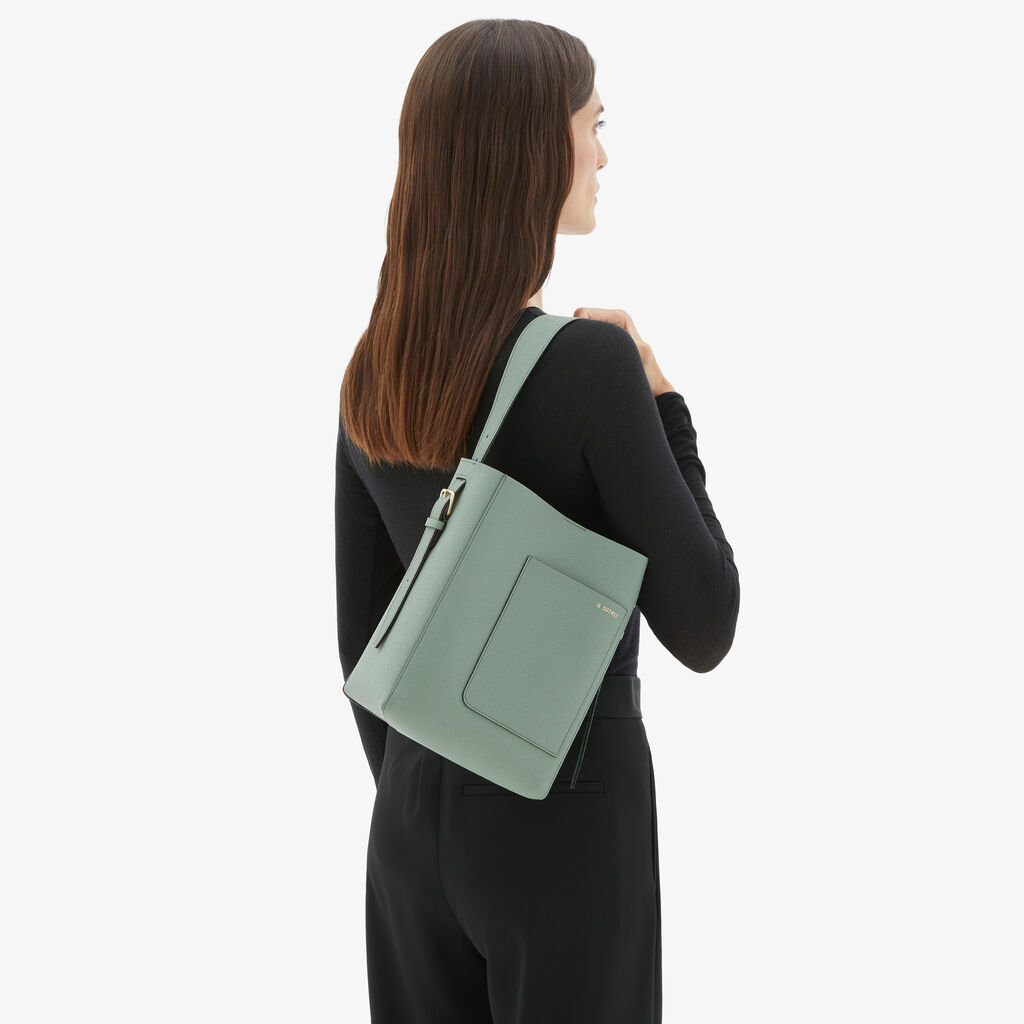 Valextra Borsa A Secchiello Soft Mini | Pelle Di Vitello Millepunte | Verde Eucalipto | Valextra