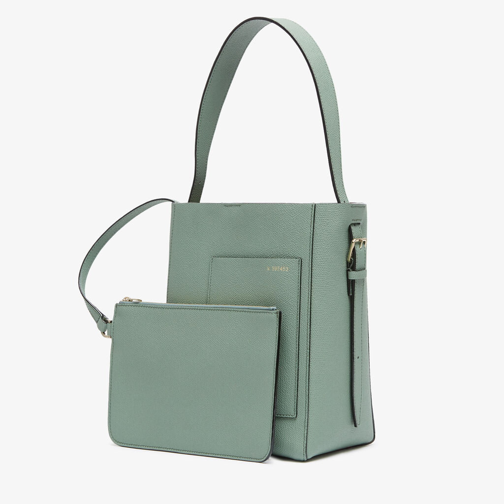 Valextra Borsa A Secchiello Soft Mini | Pelle Di Vitello Millepunte | Verde Eucalipto | Valextra