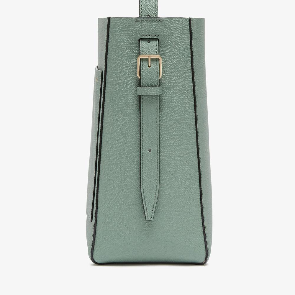 Valextra Borsa A Secchiello Soft Mini | Pelle Di Vitello Millepunte | Verde Eucalipto | Valextra