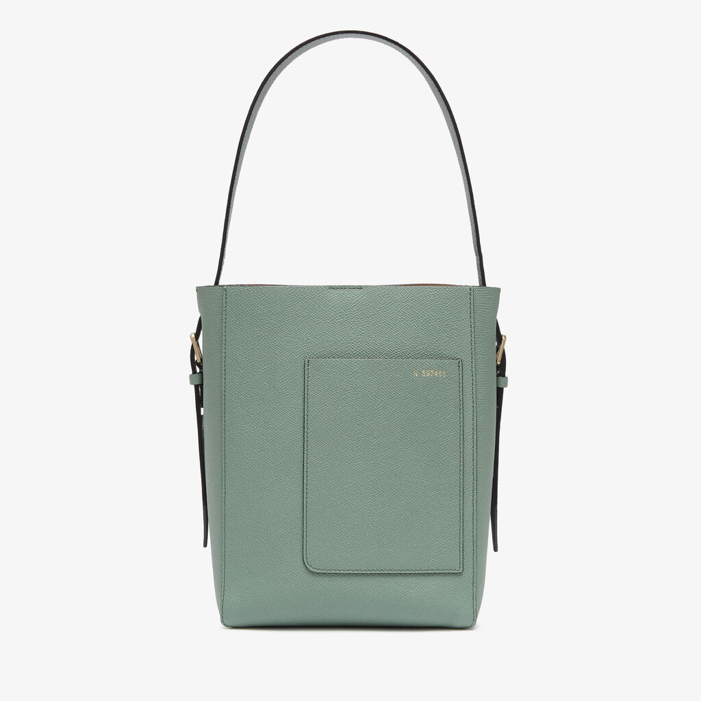 Valextra Borsa a Secchiello Soft Mini | Pelle di vitello Millepunte | Verde Eucalipto | Valextra