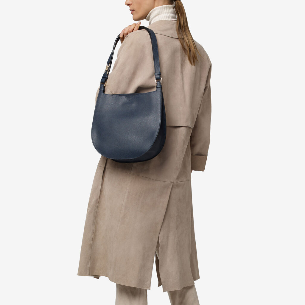 Valextra Borsa A Spalla Media In Pelle Blu | Valextra Hobo