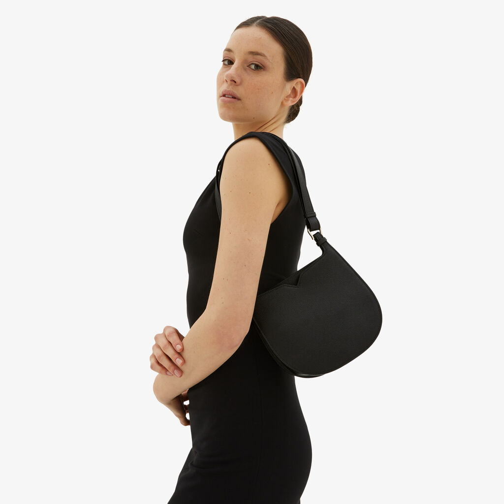 Valextra Borsa A Spalla Mini In Pelle Nera | Valextra Hobo