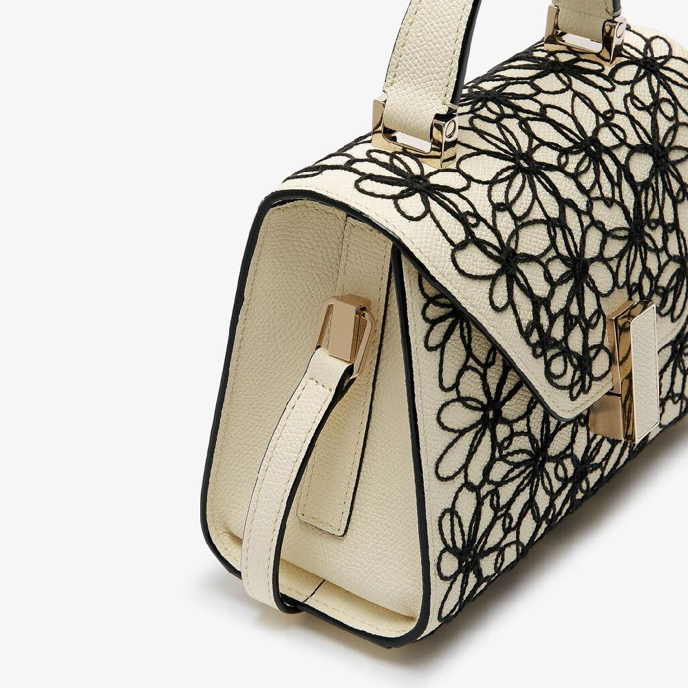 Valextra Borsa A Tracolla Donna In Pelle Bianca Ricamo Nero | Valextra Iside