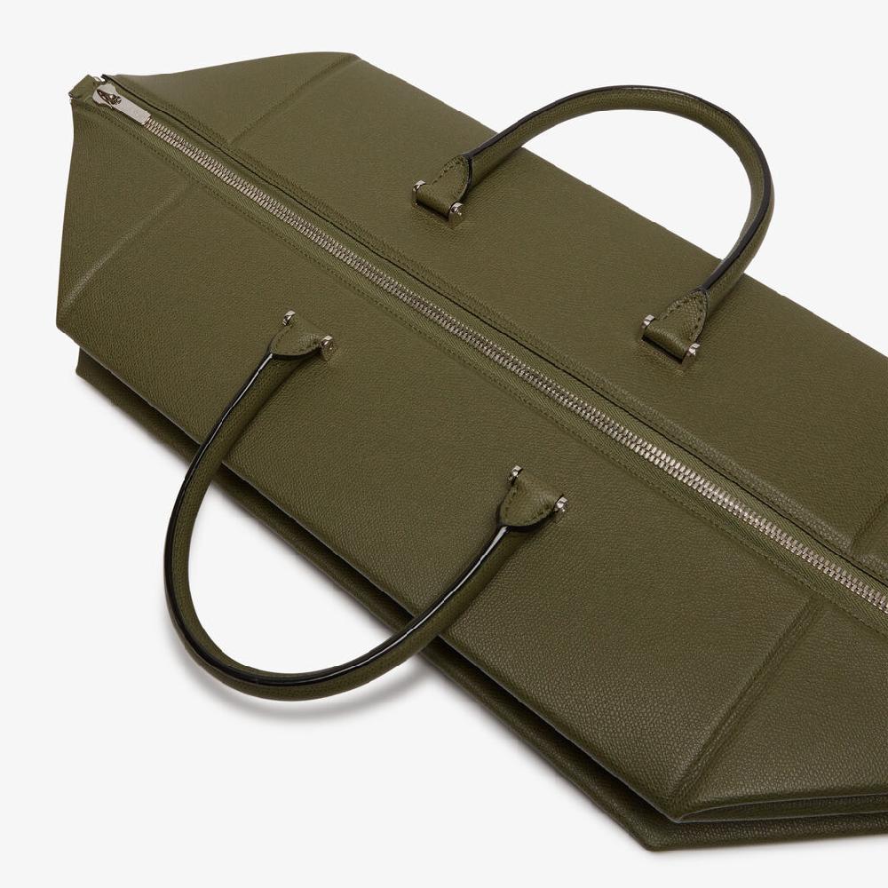 Valextra Borsa Da Viaggio Spaziosa Verde Militare | Valextra Poliedrica