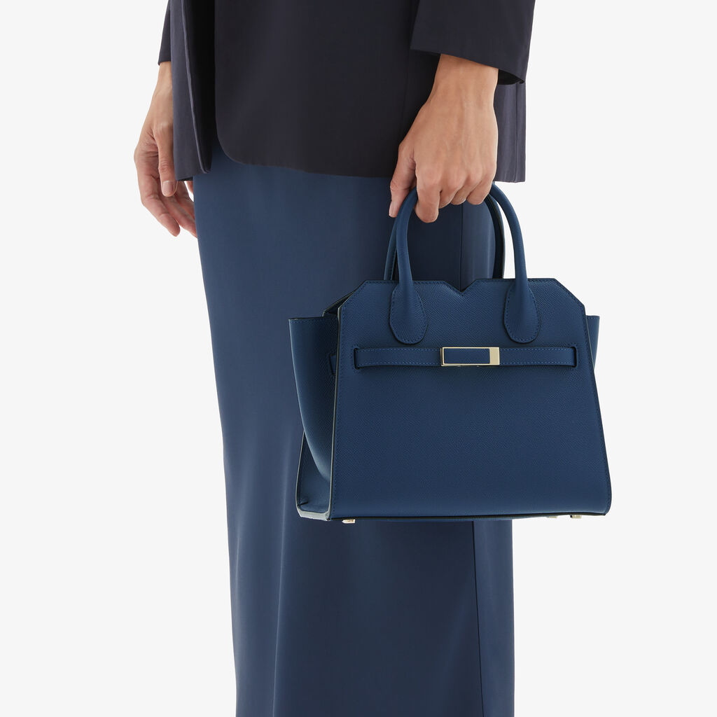 Valextra Borsa Due Manici Da Donna Di Lusso In Pelle Blu Zaffiro | Valextra