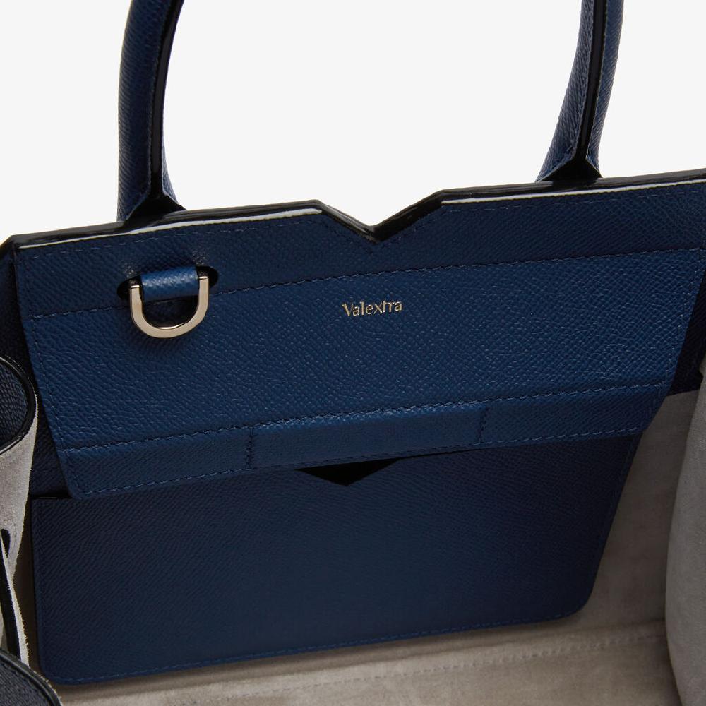 Valextra Borsa Due Manici Da Donna Di Lusso In Pelle Blu Zaffiro | Valextra