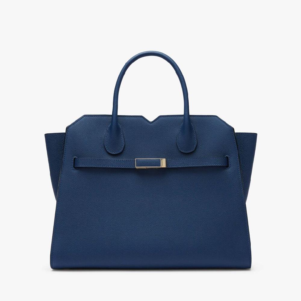 Valextra Borsa due manici da Donna in Pelle Blu Zaffiro | Valextra